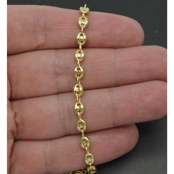 10K Yellow REAL GOLD Puffed Mariner Link Chain Necklace 4.5mm 20 22 2426" - Picture 1 of 5